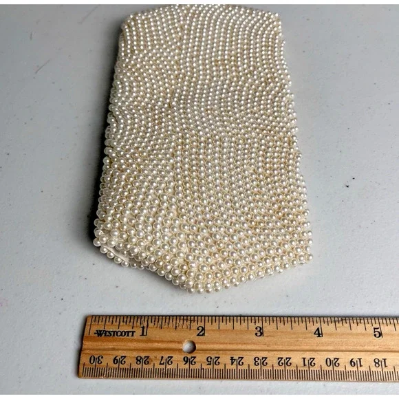 Vintage Pearl Beaded Clutch Handmade Japan Mid Century 8x4 Ivory Butterfly Snap - Picture 7 of 16